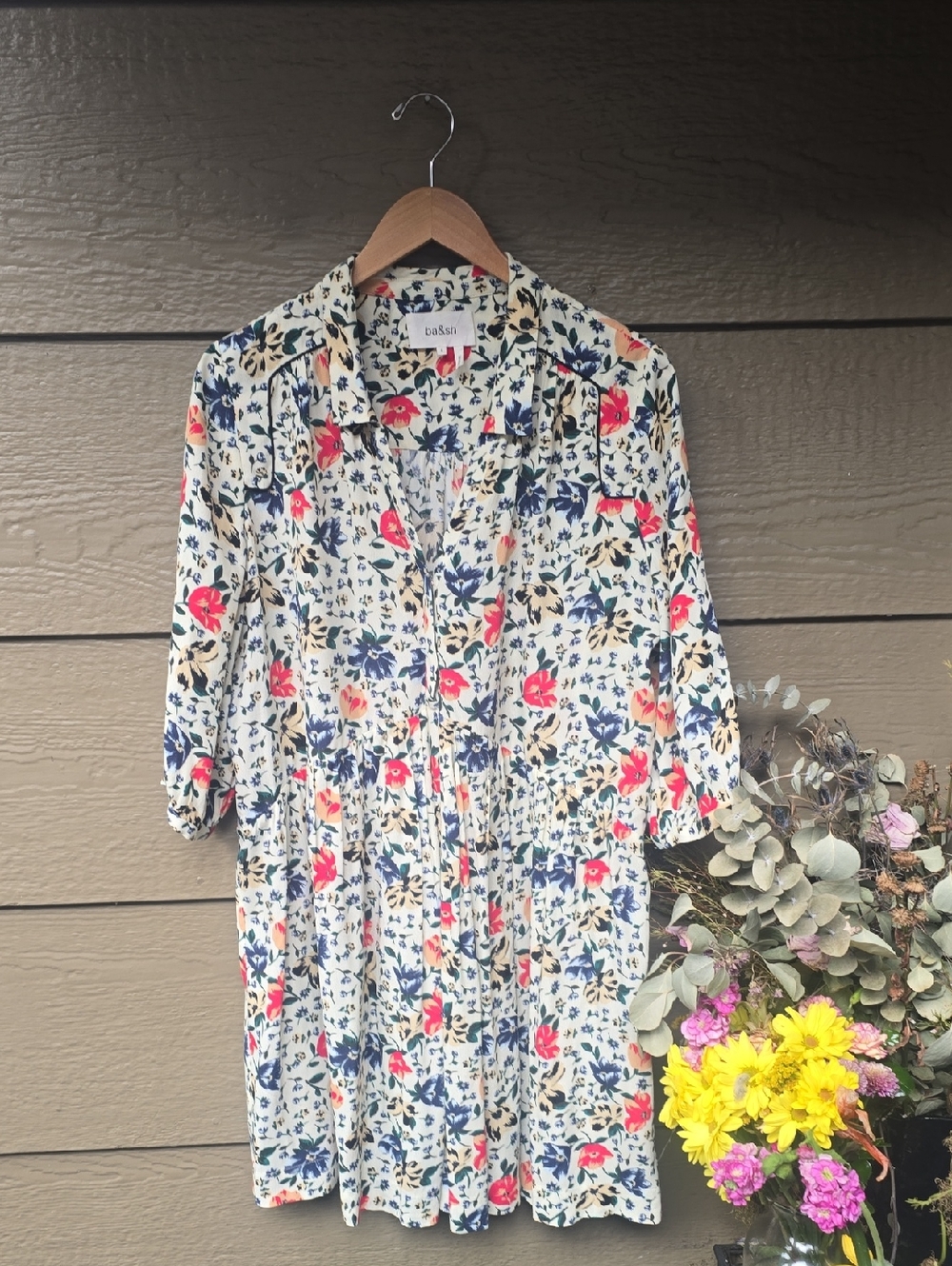 BA&SH Pascou Cream Floral Print Dress Large 10 - Picture 2 of 9